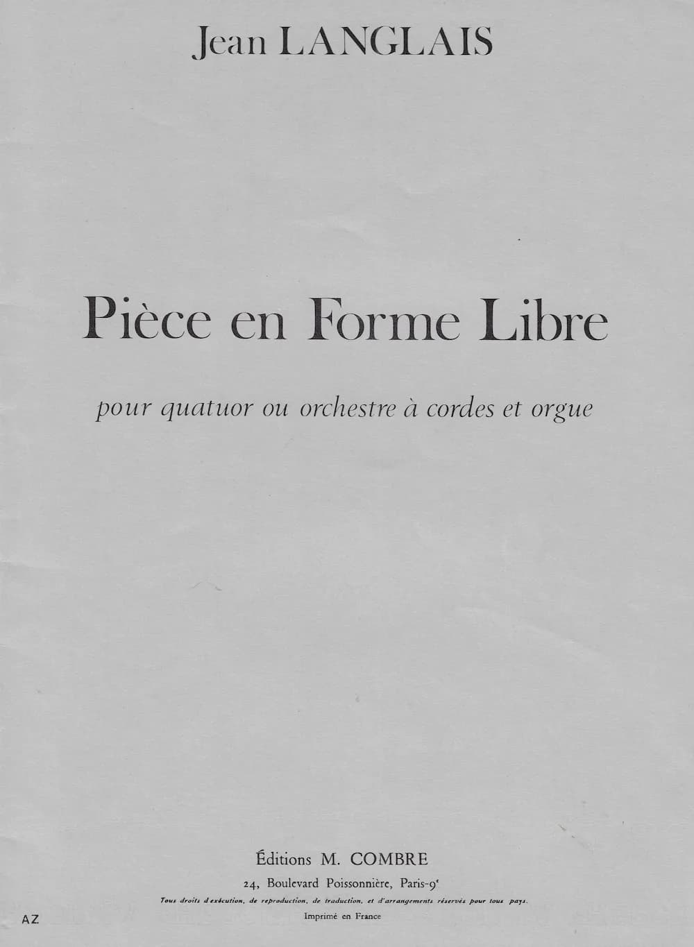 "Pièce en forme libre" for string quartet or strings and organ