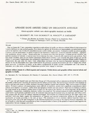 Jean-Louis Signoret, Philippe van Eeckhout : Aphasia without amusia in a blind organist,