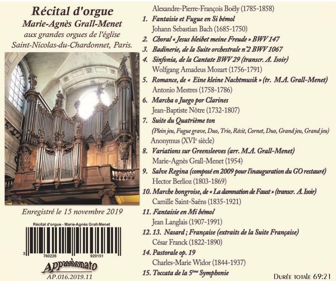 Marie-Agnès Grall-Menet, organ recital, Appassionato, 2019, AP.016.2019.11