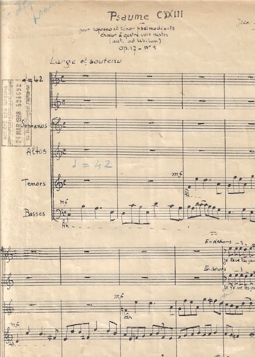 Psaume CXXIII "Je lève les yeux vers Toi" op.17, n°1, en français (Psalm "To You, my eyes are lifted up"), 1rst publication.